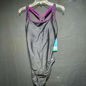 Speedo Ultraback Women's Racerback One Piece Swimsuit Black/Pink Trim Size 12